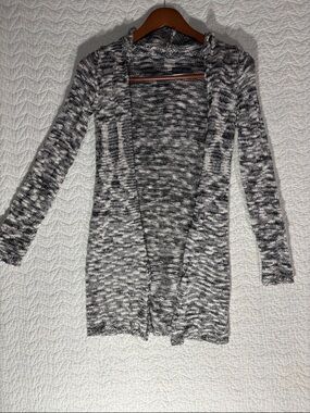 Mudd Marled Open-Front Cardigan - Black & White